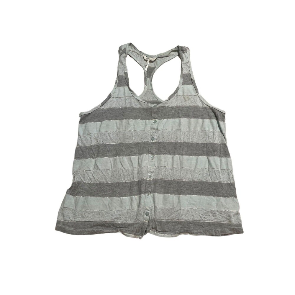 Kirra Gray/Blue Sheer Lightweight Striped Razer Tank Top with Button Front Sz XL